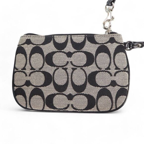 Coach Signature Small Wristlet Wallet Purse Grey / Black 4.25"H x 6.5"W - Picture 4 of 8